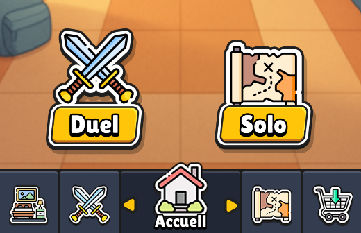 Les modes de jeu Duel et Solo sur l'écran d'accueil de Skoolz