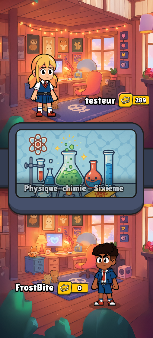 Lancement d'un duel de physique-chimie entre deux joueurs